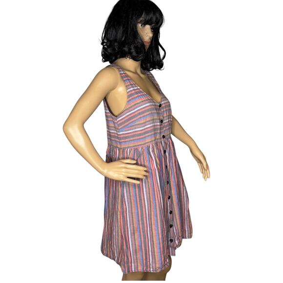 Madewell Scoopneck Tank Shirt Dress in Rainbow Stripe button down cotton size M - Picture 9 of 13